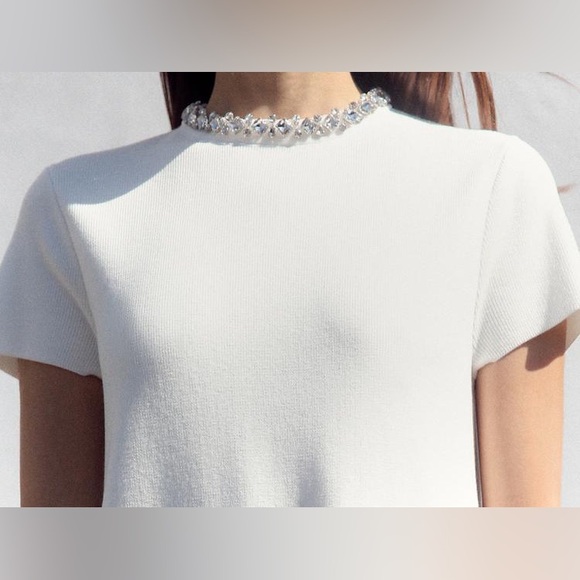 Zara White Mini Dress with Embellished Pockets - Picture 6 of 7